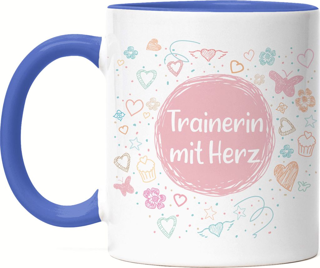 Trainerin mit Herz Tasse Blau Dankeschön Geschenk Danke Sagen Für Alles Fitness Handball Fußball Verein