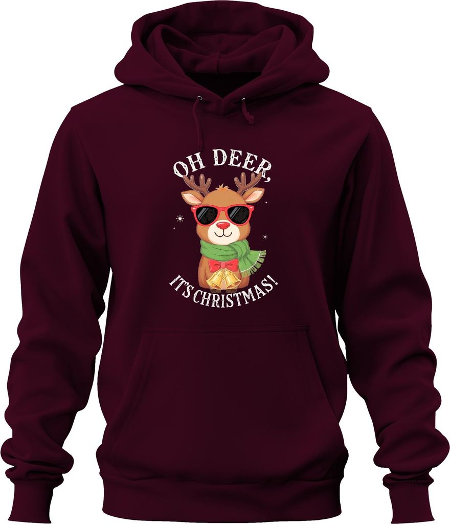 Oh Deer It's Christmas Rudolph Sonnenbrille Schal Glocken lustig Uni Hoodie Kapuzenpullover, Burgundy, 3XL