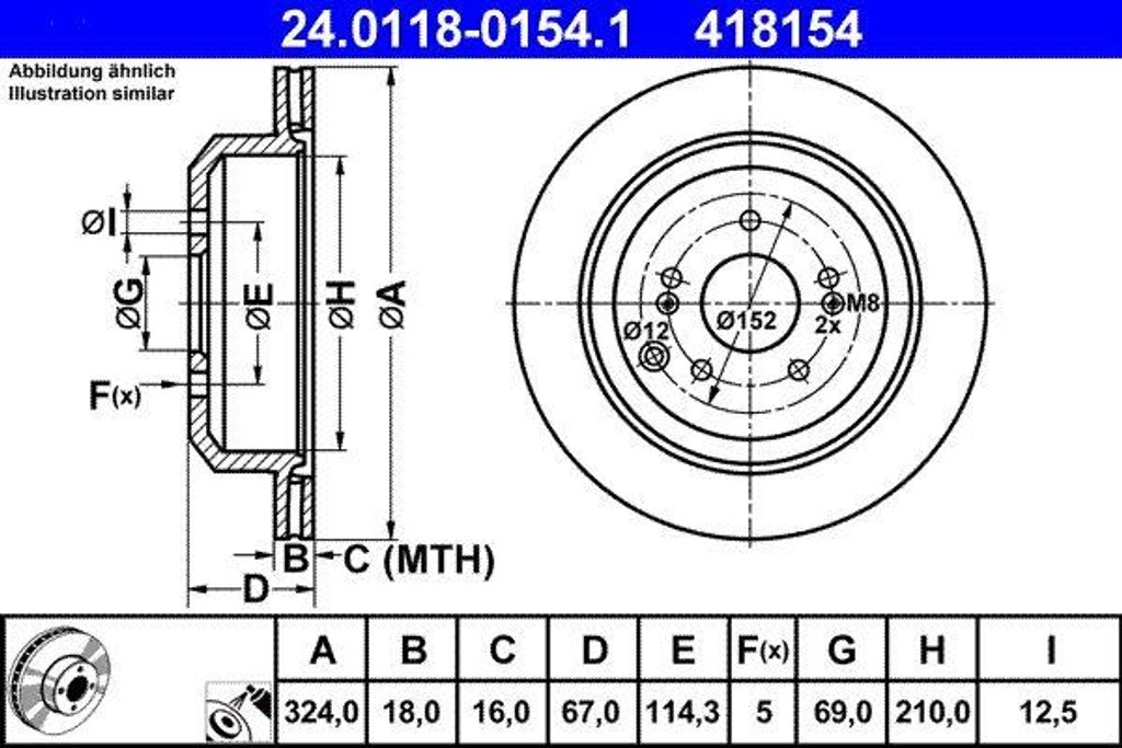 ATE 24.0118-0154.1 Bremsscheibe OE 584113J500 kompatibel mit iX55