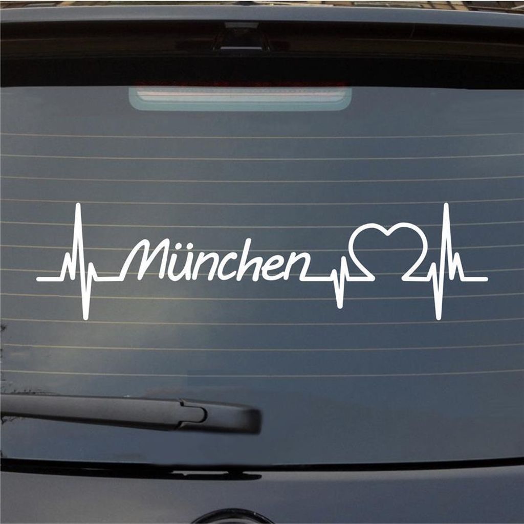 Heckscheibenaufkleber München Herz Puls Stadt Liebe 55x14 cm Weiss Matt Auto Aufkleber Sticker