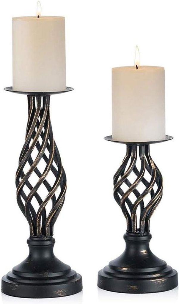 Gotisches Kerzenhalter-Set - 2 Teile - 22cm + 29cm - Antikes Metall - Schwarz - Wohnzimmerambiente - Festtagsdekoration