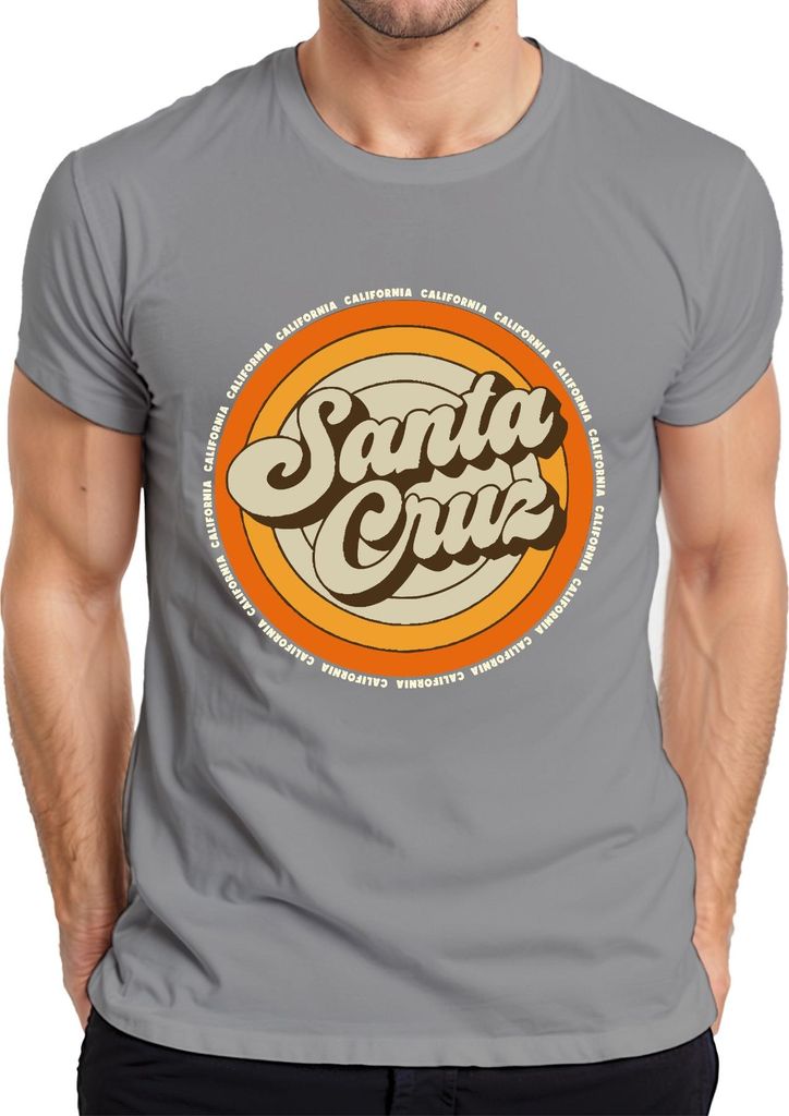 Santa Cruz Kalifornien Retro Sonnenuntergang Surfer Surfen Strand Herren T-Shirt, Grau, XXL