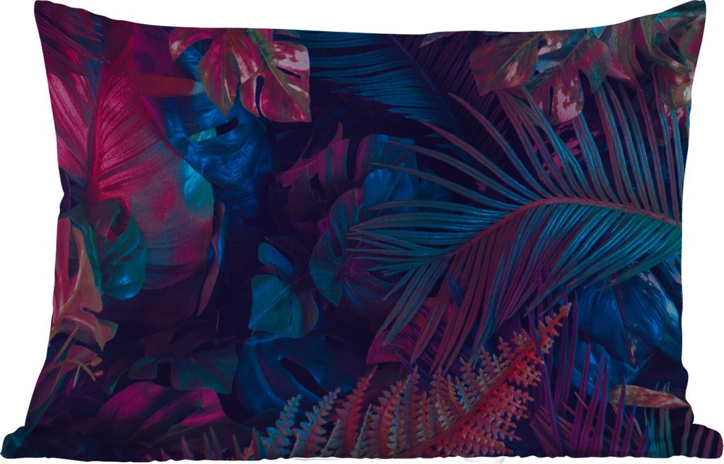 MuchoWow Outdoor Kissen - Dschungel - Blätter - Blau - Rosa - Mädchen - Kind - 60x40 cm - Wetterfest - Lounge Kissen - Zierkissen - Kissen für...