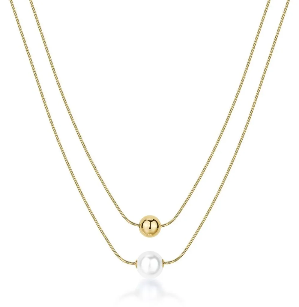 Collier double plaqué or anti-ternissement perle Perfect BPC47 durable