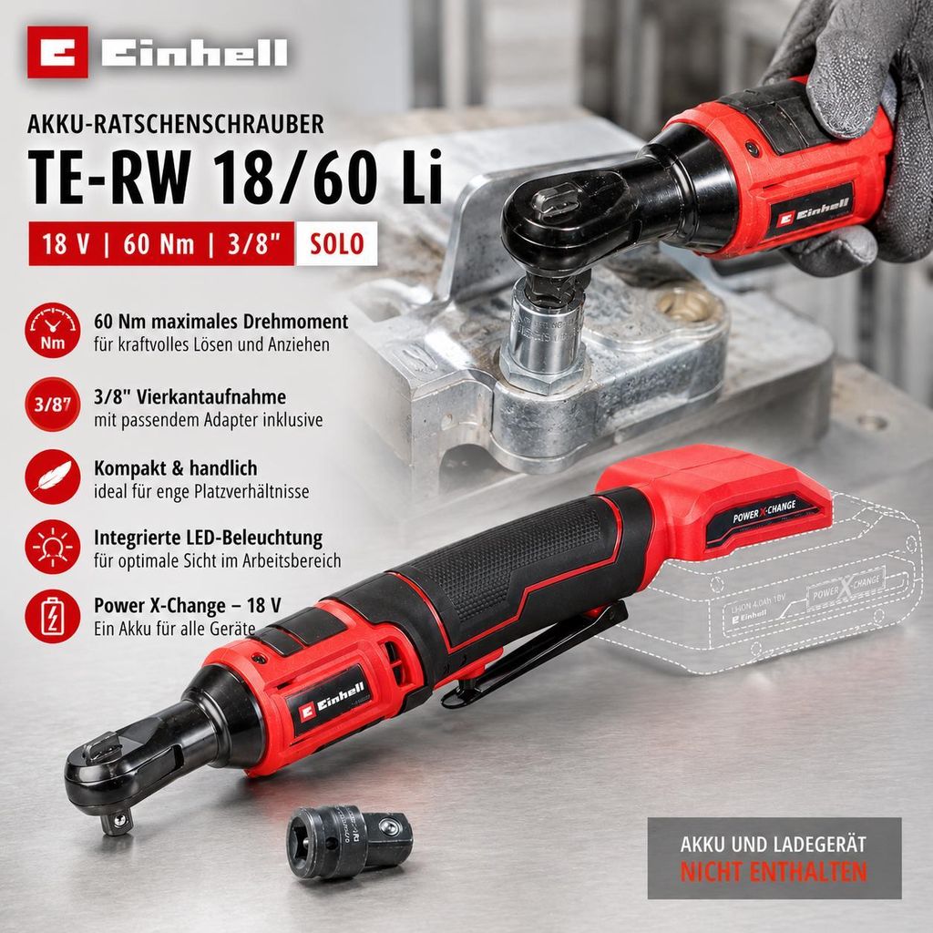 Einhell Akku-Ratschenschrauber TE-RW 18/60 Li 18 V, 60 Nm, Produktbild 