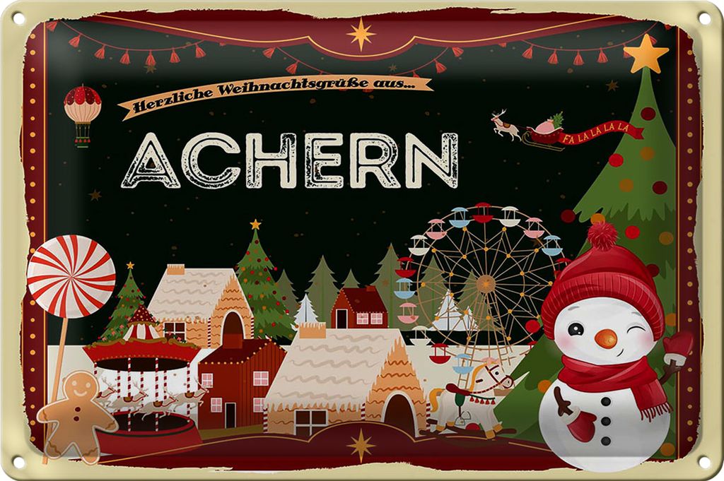 Blechschild Weihnachten Grüße ACHERN 40x30cm