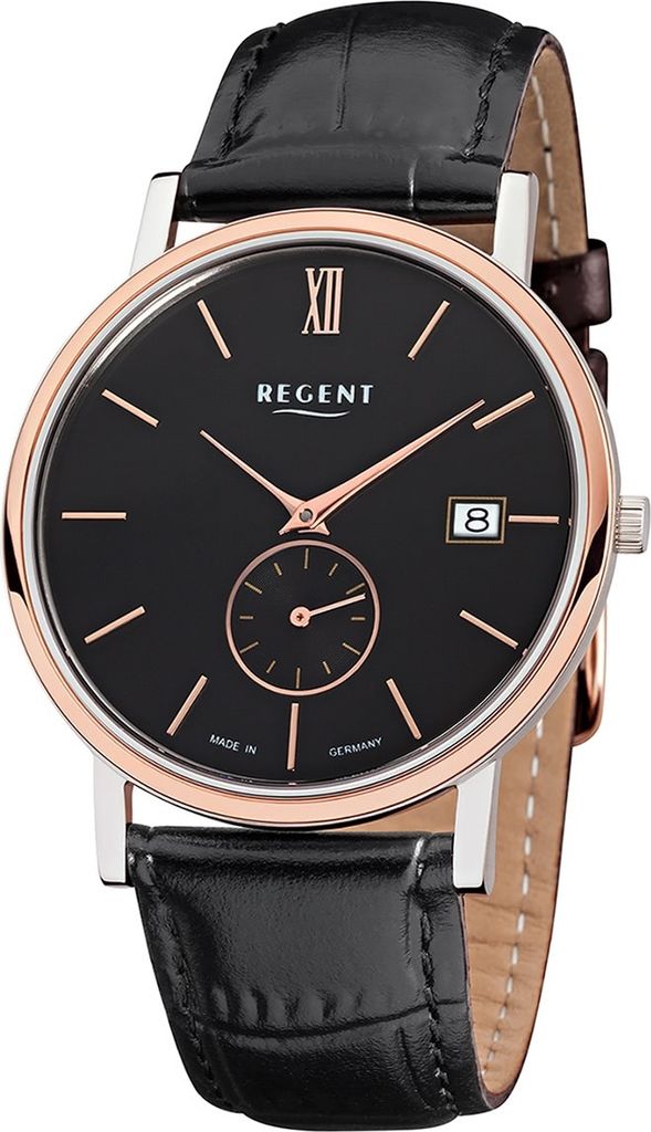 Regent Leder Herren Uhr GM-1453 Quarzuhr Armband schwarz D2URGM1453