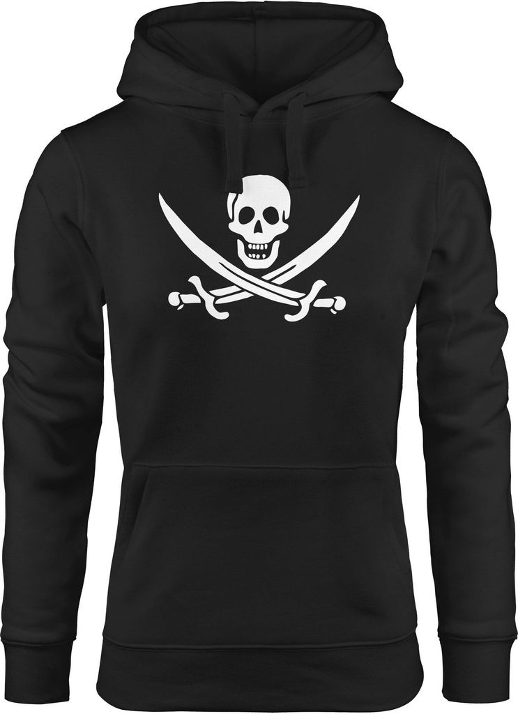 Kapuzen-Pullover Damen Pirat Piratin Skull Jolly Roger Calico Fasching Hoodie Moonworks schwarz S