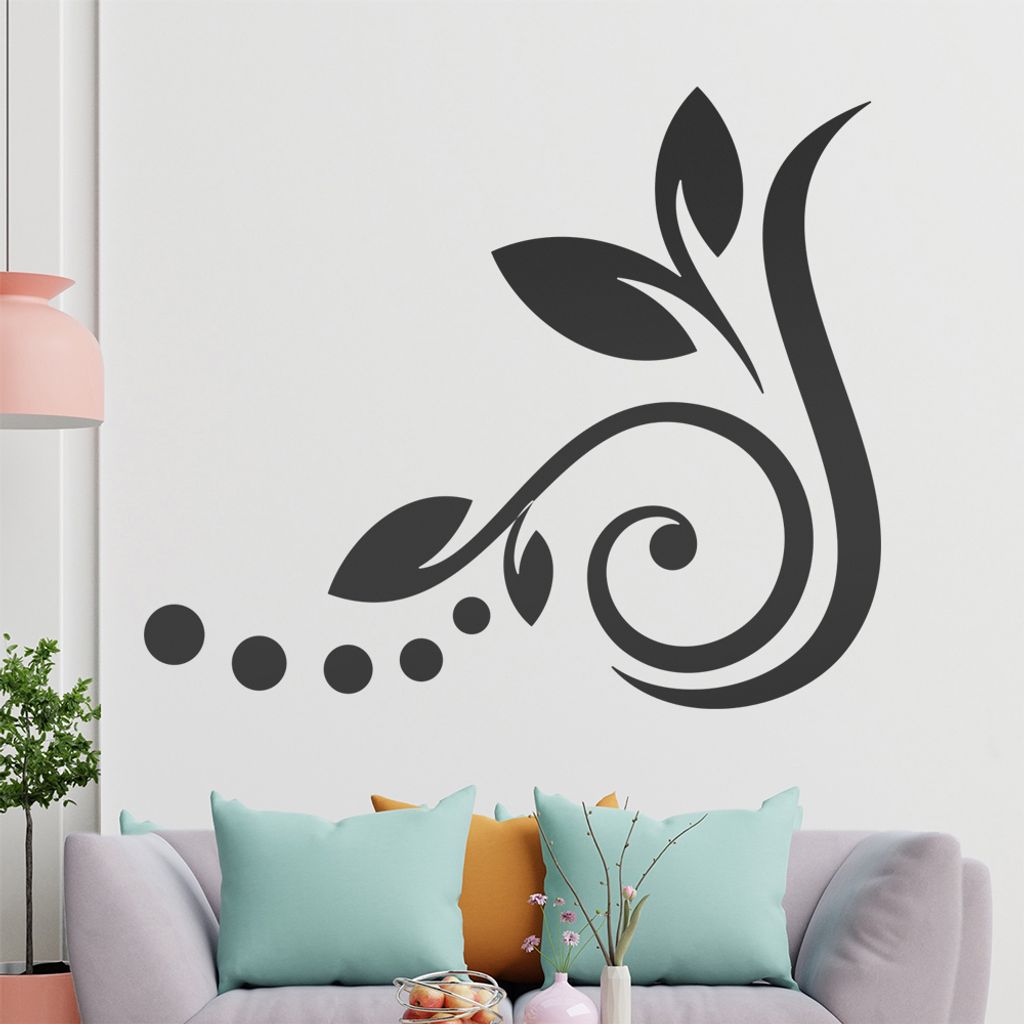 Blume - Linien Punkte Wandtattoo in 6 Größen - Wandaufkleber Wall Sticker - Dekoration, Küche, Wohnzimmer, Schlafzimmer, Badezimmer