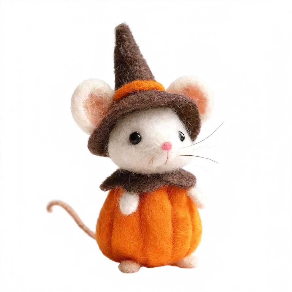 Halloween-Filzmaus-Accessoires, handgefertigte Tierfigur mit Kürbis-Dekoration, Tisch-, Regal- und Schreibtischornament