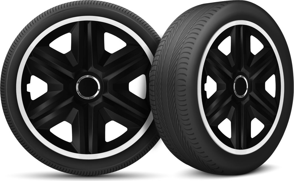 Auto Radkappen Radzierblenden 4er Set passend für alle Stahlfelgen - einstellbarer Sicherungsring - 14 Zoll - Schwarz Weiß