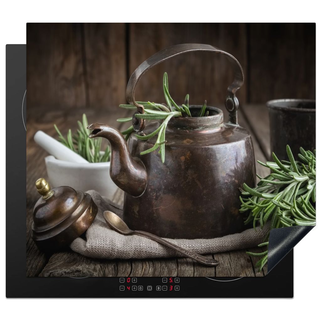 KitchenYeah Herdabdeckplatte Tee - Teekanne - Gewürze , 58x51cm, Küche Deko, Glaskeramikkochfeld Herdabdeckung, Abdeckplatte fùr Kochfeld