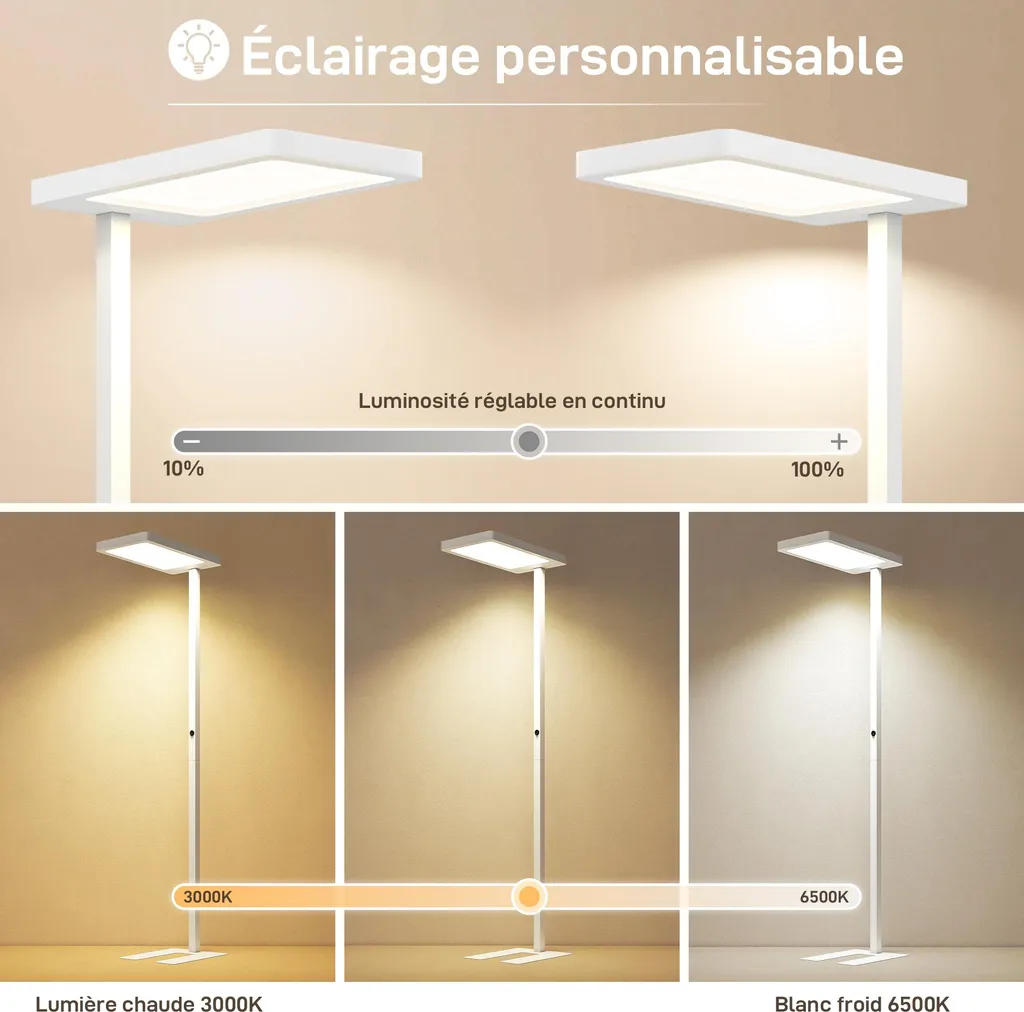 Lampadaire LED 196 cm à Spectre Complet - Lumière Variable 3000K à 6500K - 6