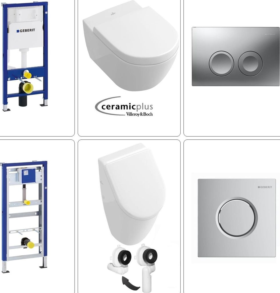 Villeroy & Boch Subway Urinal mit Wand WC und Geberit Set in matt chrom