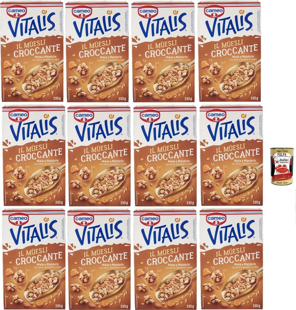 Cameo Vitalis Miele e Mandorle, Müsli knusprige getrocknete Honig und Mandeln Hafer Mandeln Anacardi Haselnüsse und Pekannusswalnüsse, 12x 310 g...