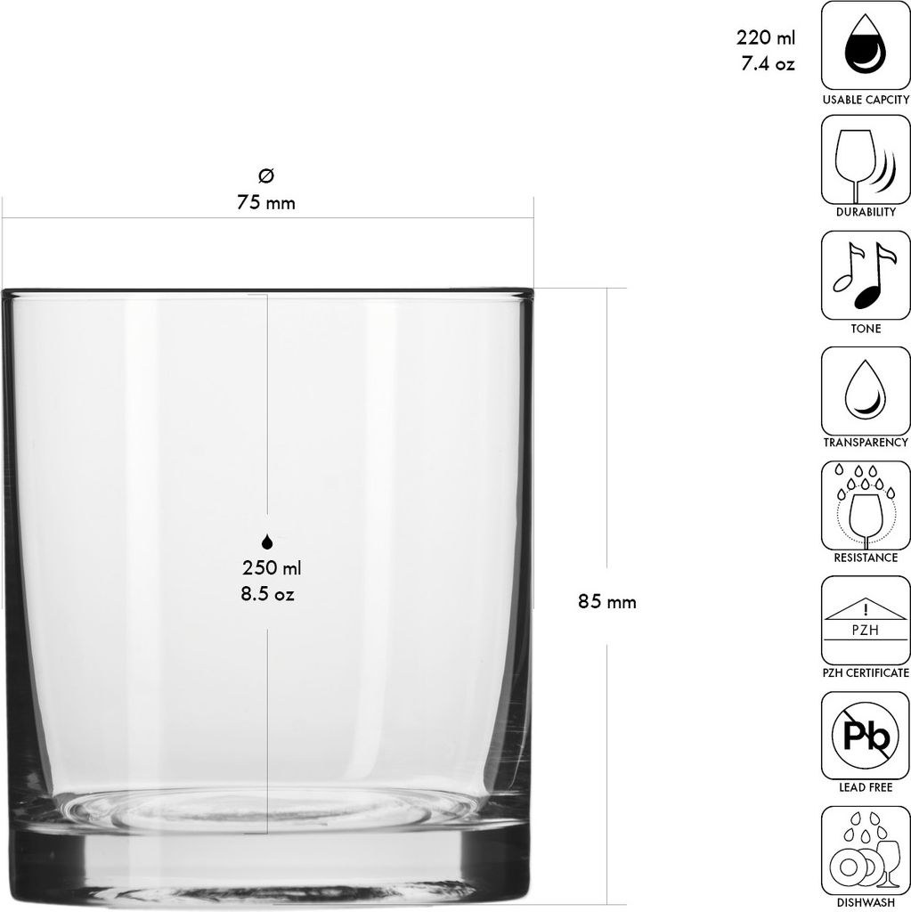 KROSNO Gläser 6x220ml für WHISKY-GETRÄNKE Wasser BALANCE Produktbild 