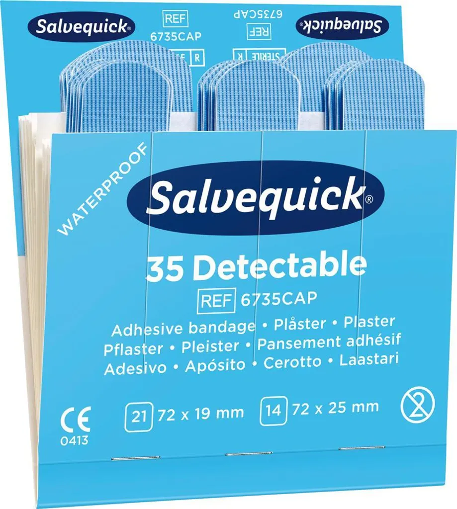 Pansement Salvequick 6x35 Bleu Détectable - Évitez la Contamination Aliment