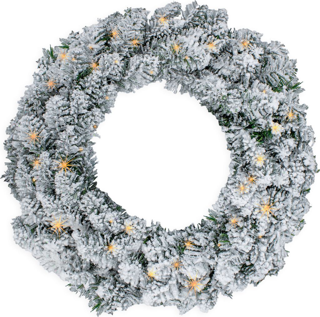 3.12 Tannenkranz mit Schnee und Glitzer - beleuchtet 35 LED / Batterie / Timer - Größe ca. Ø 51 cm (HSW14-51)