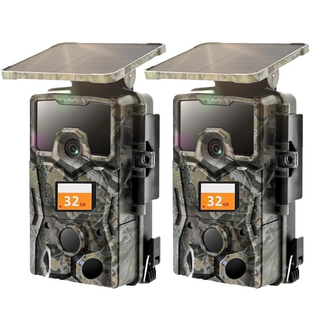 2 Stück 4K 48MP Solar Wildkamera Wildtierkamera mit 32 GB Produktbild 