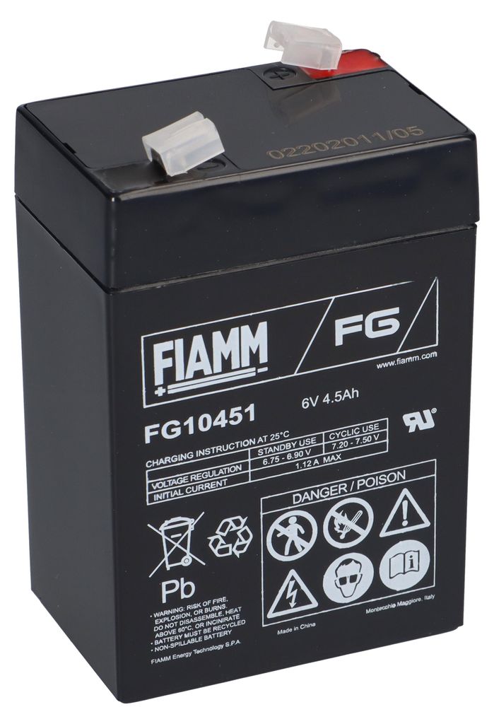 Fiamm Blei-Akku FG10451 Pb 6V / 4,5Ah Faston 4,8mm Produktbild 