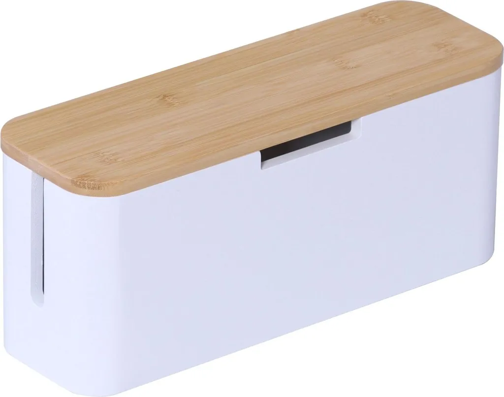 Rangement Câbles de Bureau en Bambou pour Cacher Multiprises et Chargeurs