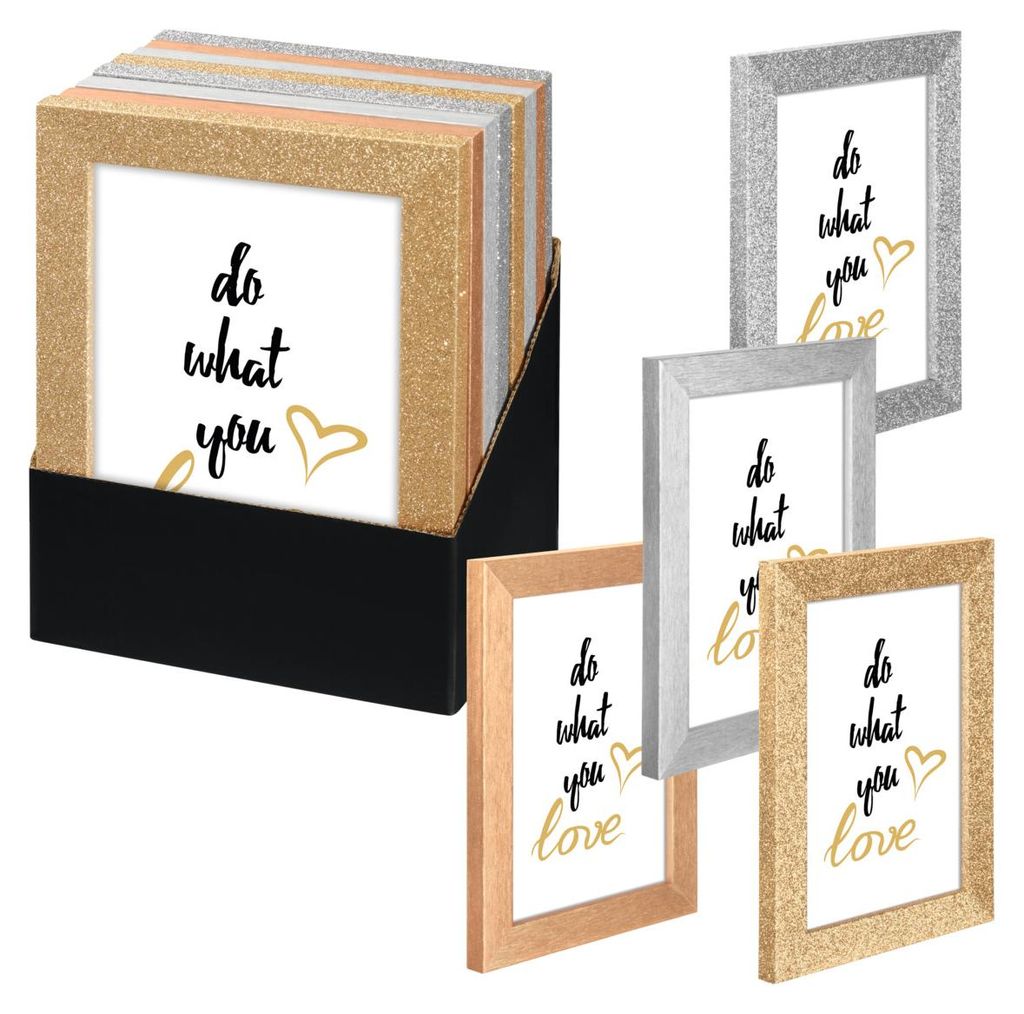 Hama Glitter, Bilderrahmen-Set, Glas, MDF-Platten, Kupfer, Gold, Silber, Tisch, Wand, 13 x 18 cm, Rechteckig