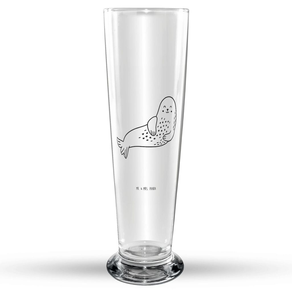 Mr. & Mrs. Panda Bierglas Robbe Lachen - Transparent - Geschenk, Ostsee, Trinkglas, Glasbecher, Bier Glas, Glasbierglas, Seehund, Robben, Bierbeche...