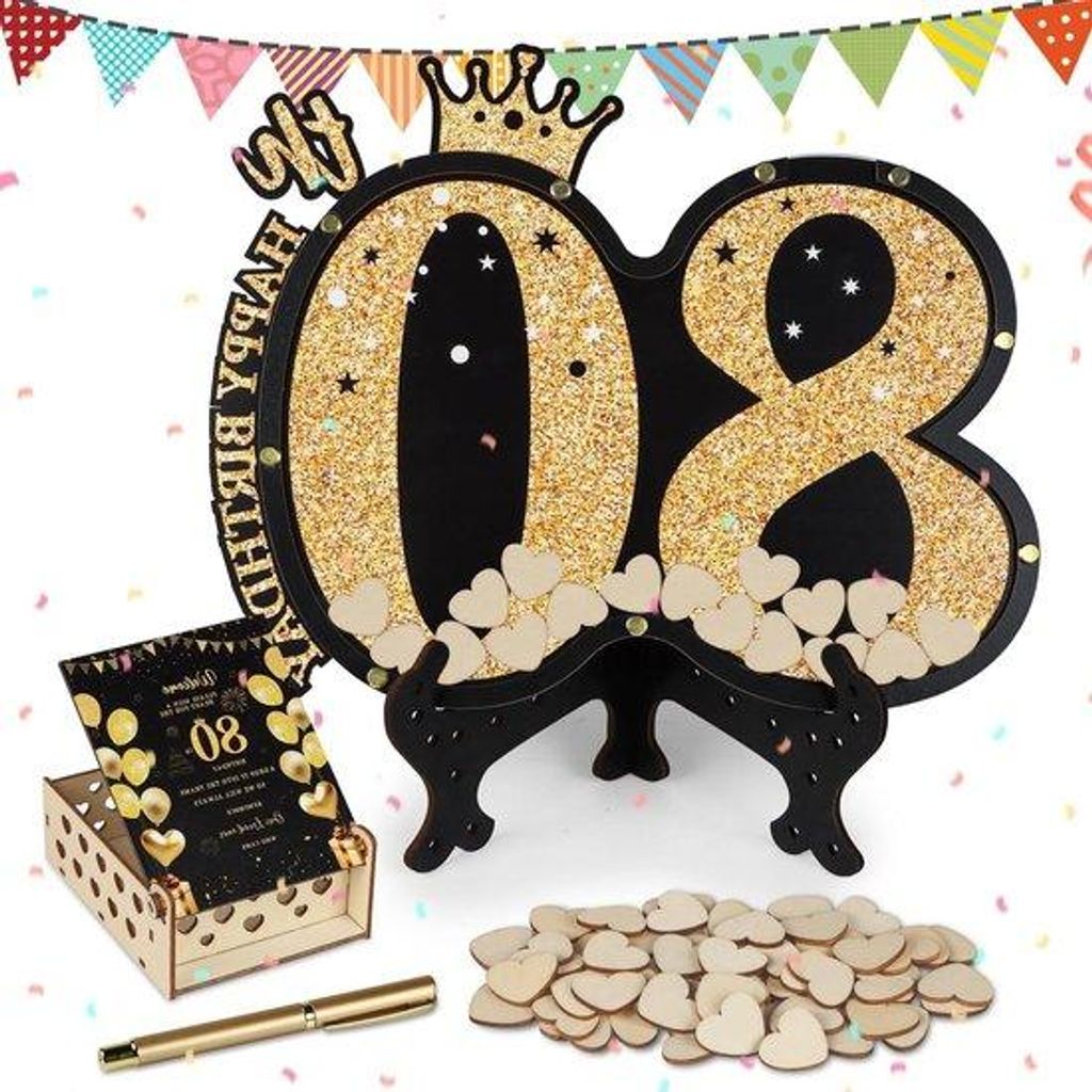 Holzgästebuch zum 80. Geburtstag, Geschenk, Erinnerungsbuch mit 75 Seiten