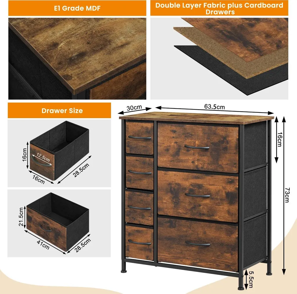Commode de Rangement 7 Tiroirs Gain de Place pour Organiser votre Maison