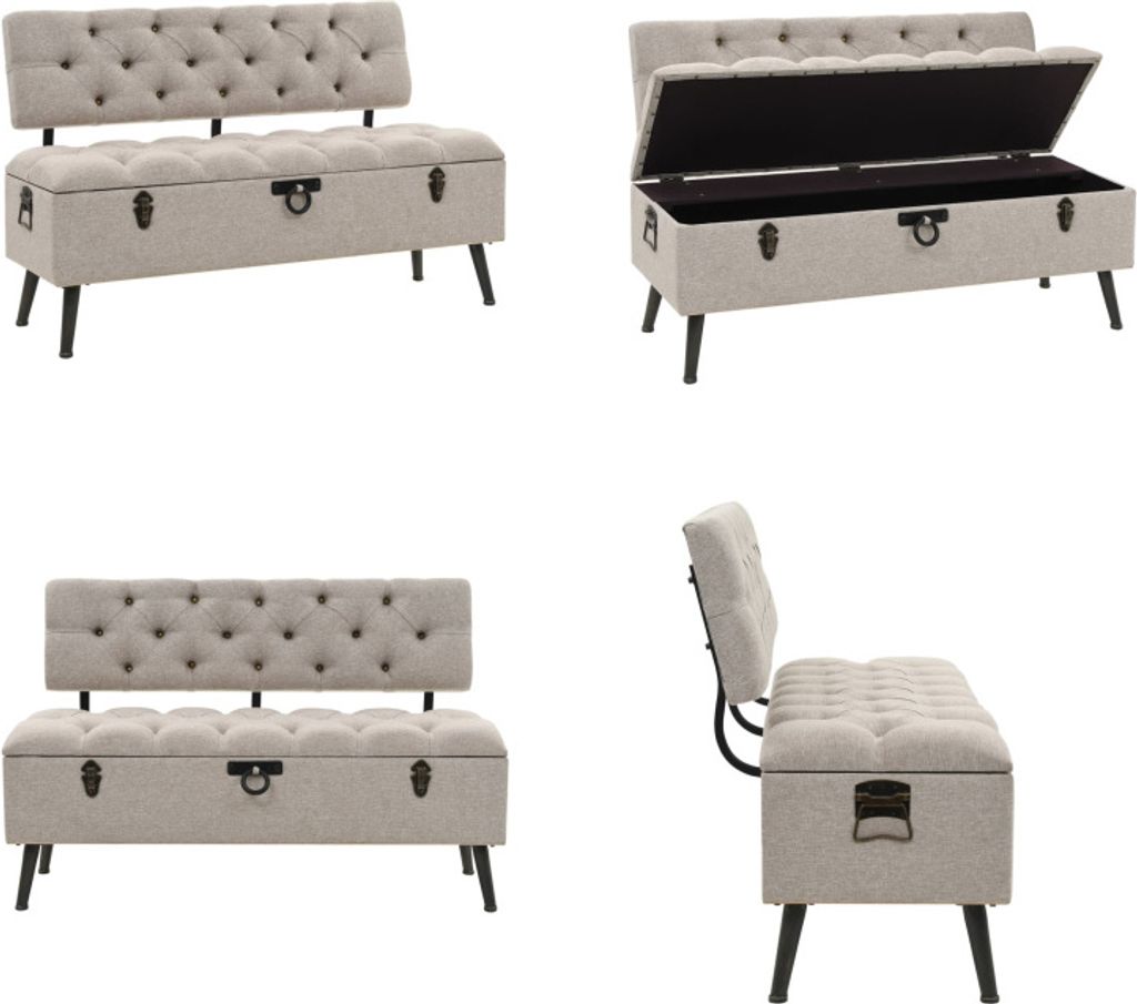 vidaXL Sitzbank mit Stauraum und Rückenlehne 110cm Creme Stoff - Fußbank - Fußbänke - Sitzbank - Sitzbänke