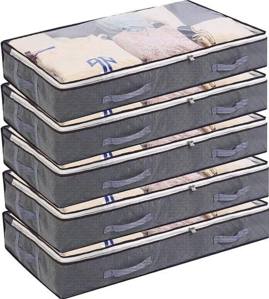 Lot de 5 sacs de rangement sous le lit 75L en non-tissé gris anthracite