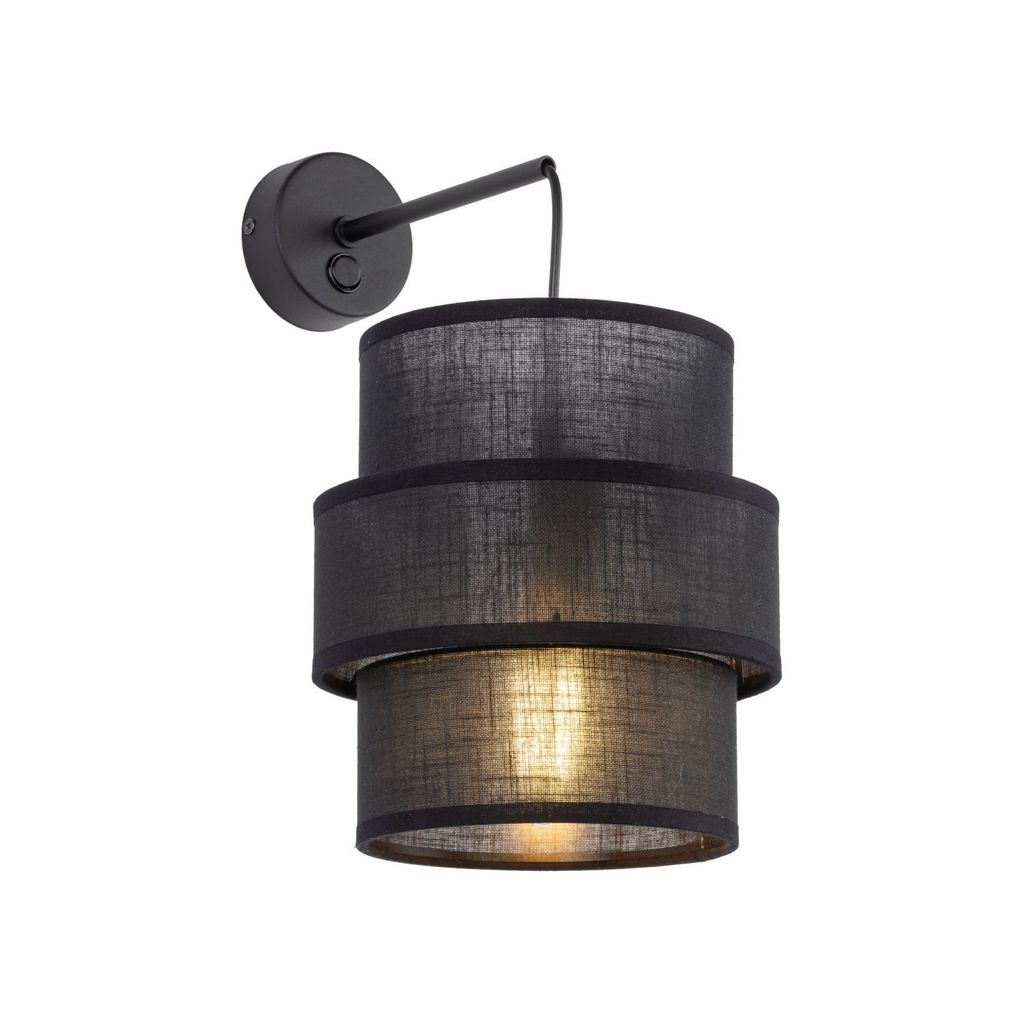 Wandlampe mit Schalter Metall Stoff 33 cm hoch Schwarz E27 Modern Wandleuchte