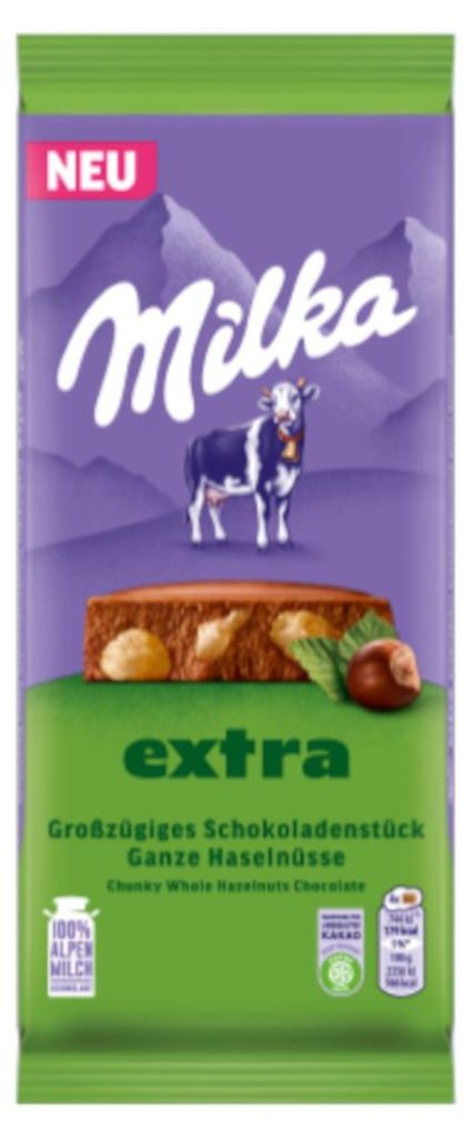 Milka EXTRA Cioccolato integrale con nocciole intere 190g Immagine del prodotto 