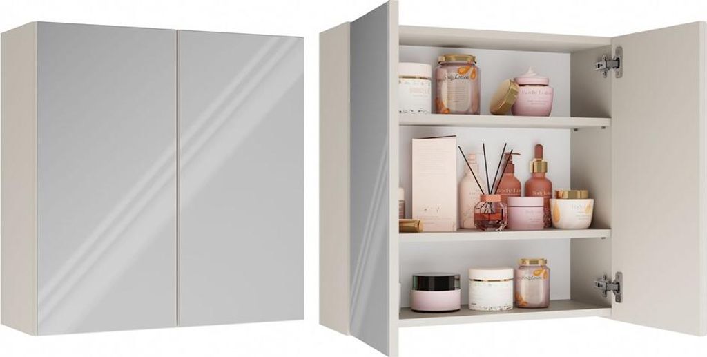 Wandhängender Badezimmerschrank mit Spiegel über dem Waschbecken POLA 2DL 2 Türen KASHMIR