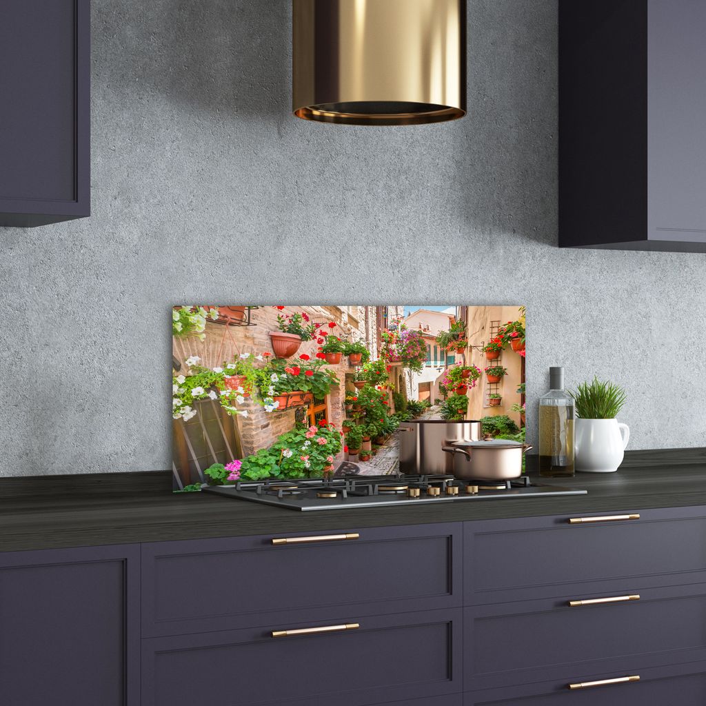 Tulup Küchenrückwand Spritzschutz aus Glas -100x50 -Spritzschutz auf gehärtetes GlasItalienische Gassen