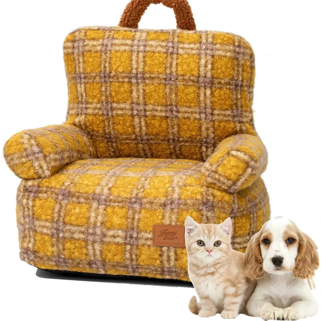Canapé pour chat anti-stress en peluche jaune lavable 50 x 25 x 20 cm