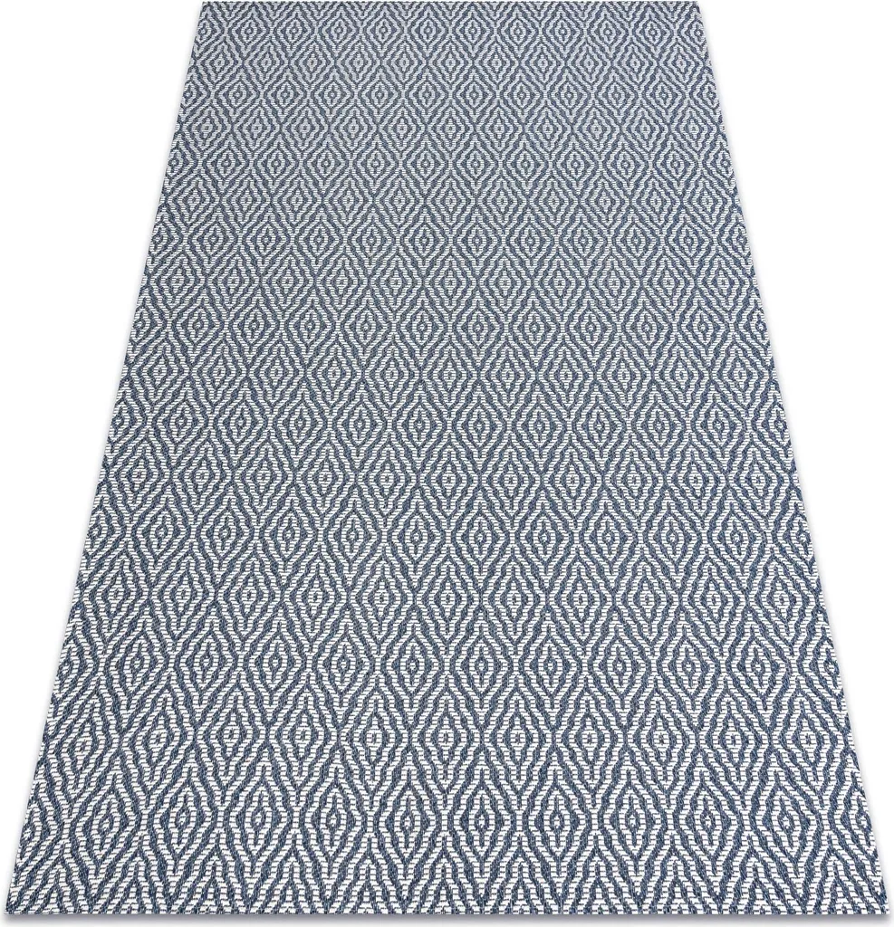 Grand tapis 153x220 cm pour salon ou chambre en coton bleu style scandi