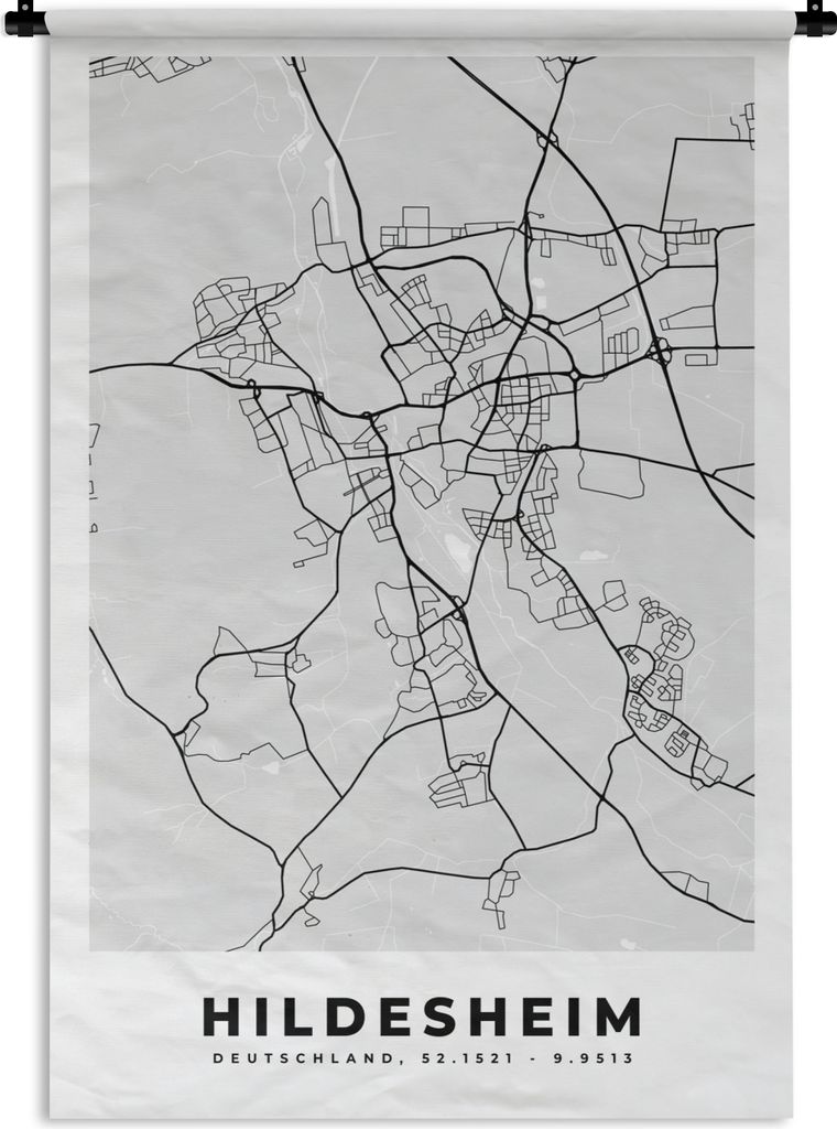 MuchoWow Wandteppich Wandbehang Karte - Stadtplan - Deutschland - Hildesheim - Karte 60x90 cm Tapisserie Dekoration Wandtuch - Foto-Teppich - Abw...