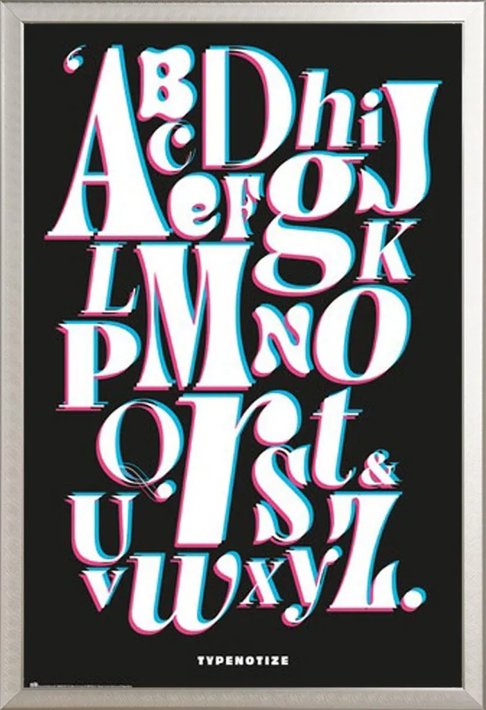 Poster Alfabeto Bambini e Design con Cornice Argento Shinsuke Acrilico