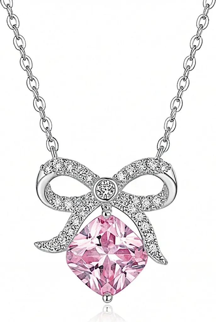 Collier argent 925 anti-allergie avec zircon rose pour peau sensible