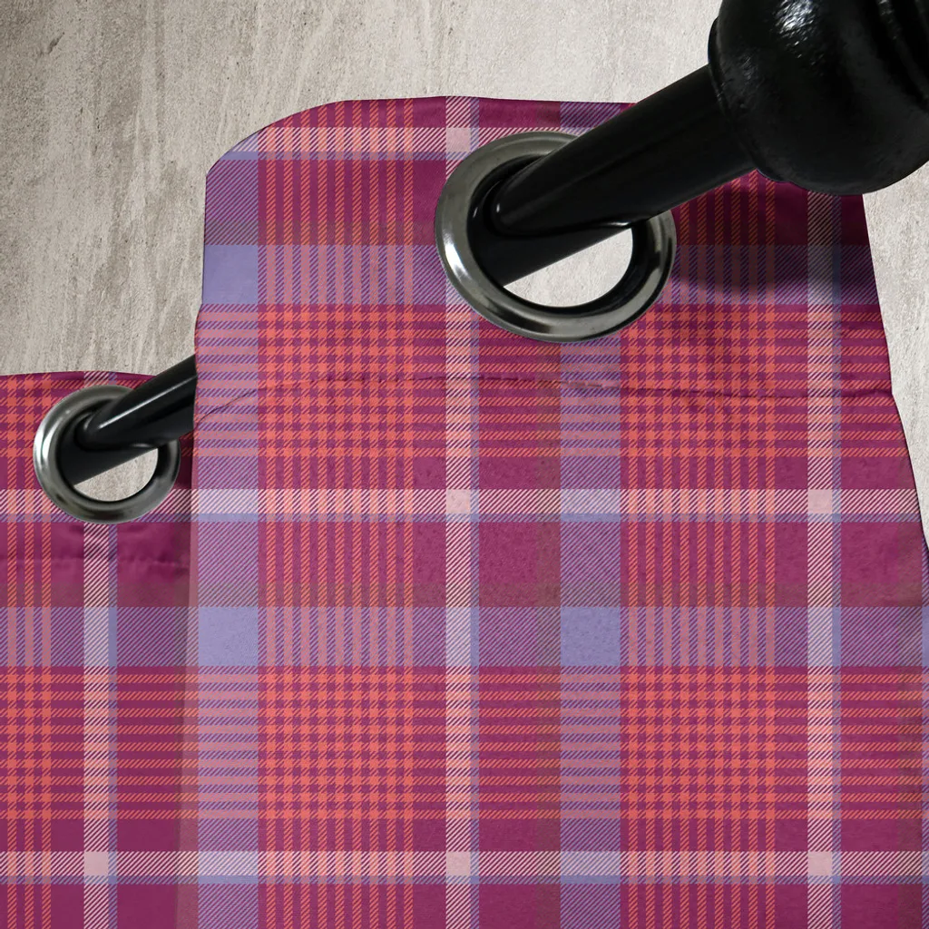 ABAKUHAUS Tenda a quadri con occhielli, motivo culturale britannico-irlandese retrò con disegno astratto celtico tartan, tende decorative a 2 pannelli per finestre, 280 cm x 175 cm, lavanda arancione viola - 3
