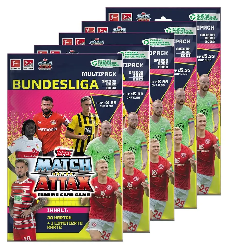 Cartes à collectionner Match Attax 2022/23 Topps - Pack de 5 pochettes