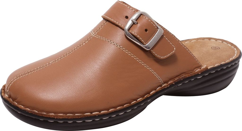Damen Clogs Lederclogs Pantoletten Komfortschuhe Echtleder Gr. 36-41 hellbraun , Schuhgröße:EUR 36