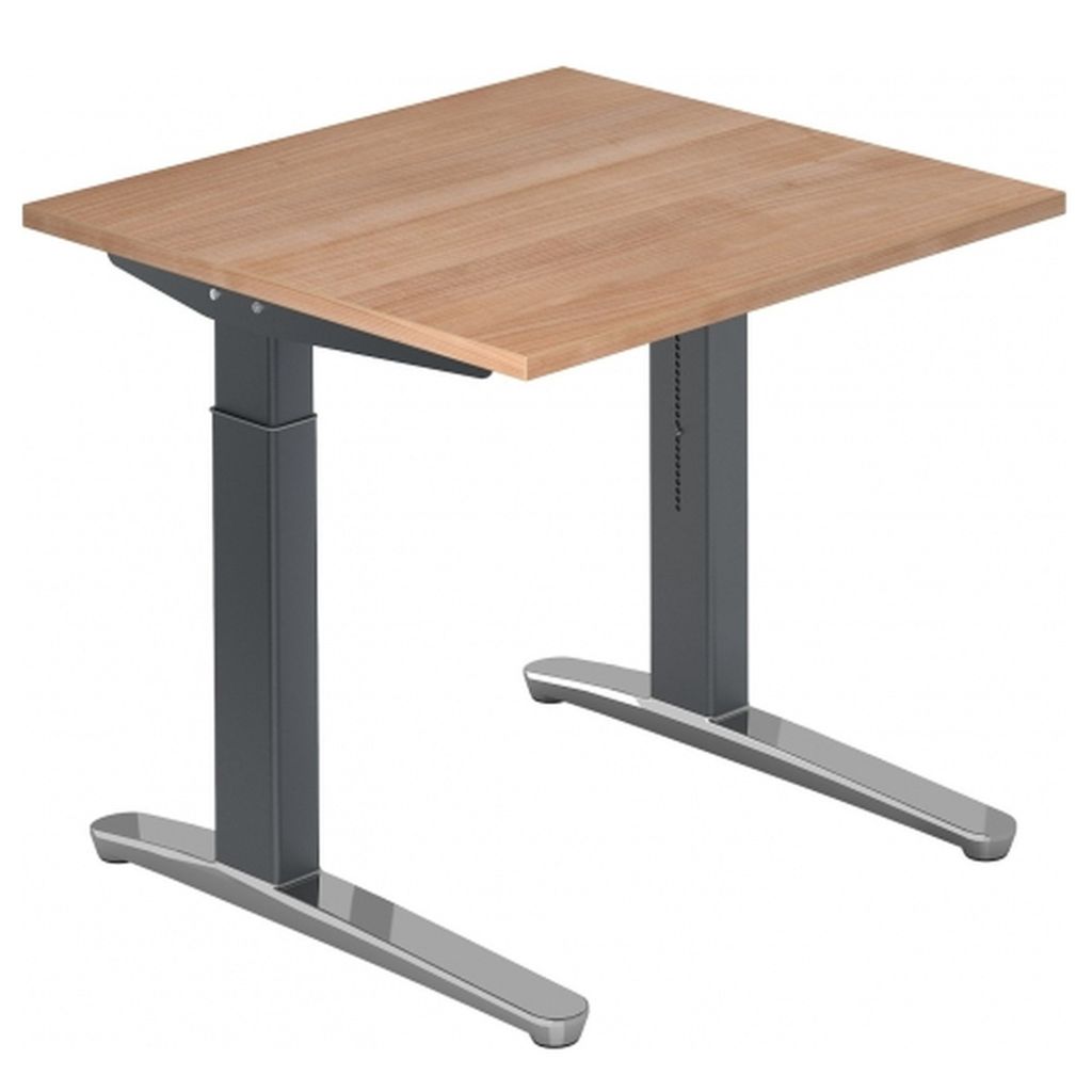 Schreibtisch C-Fuß 80x80cm Nussbaum/Graphit-Alu poliert