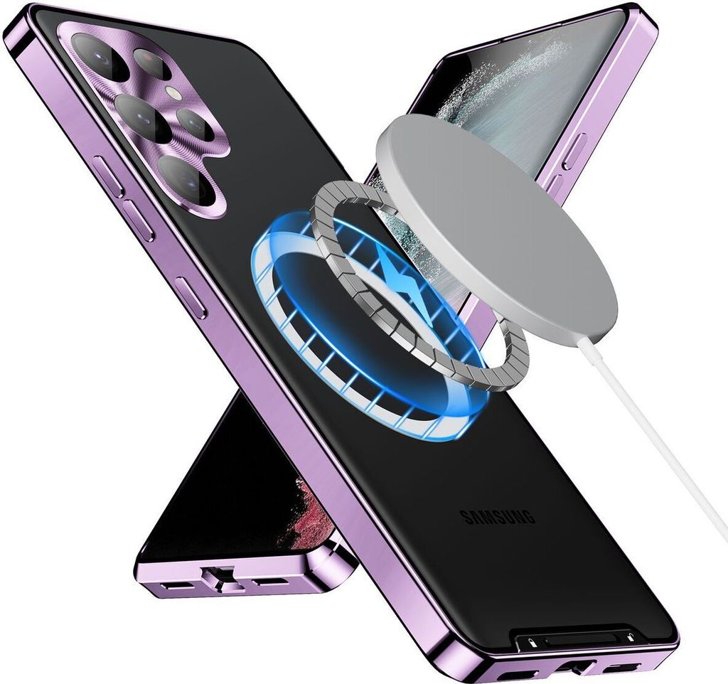 Metall Hülle für Samsung Galaxy S23 Ultra mit eingebaut Magnetspule Matte Durchscheinend Handyhülle Kameraschutz Lila