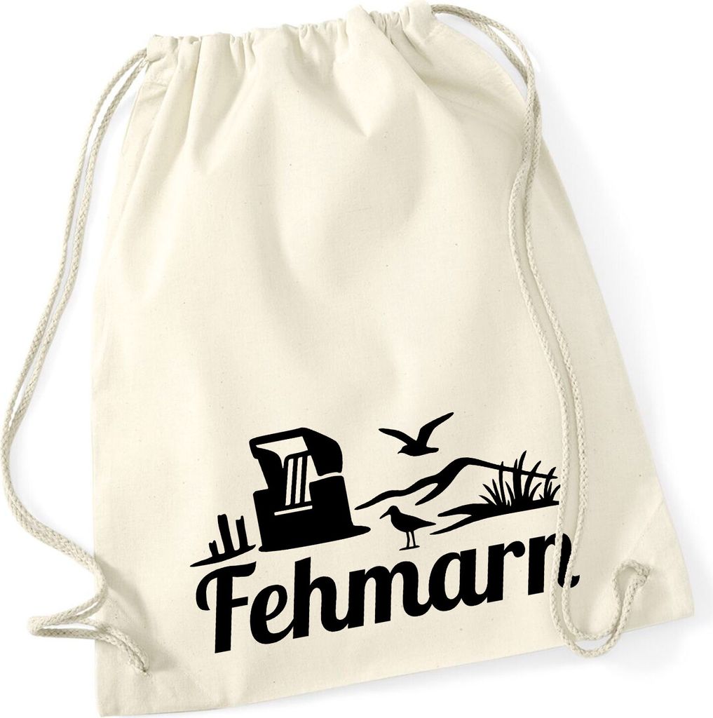 Huuraa Turnbeutel Fehmarn Strandmotiv 12 Liter Natural Baumwolle Rucksack Geschenkidee