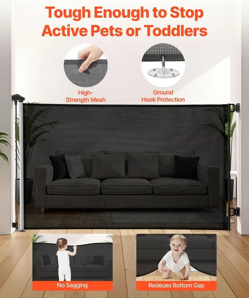 Barrière de sécurité extensible noire : stoppez les chutes d'enfant
