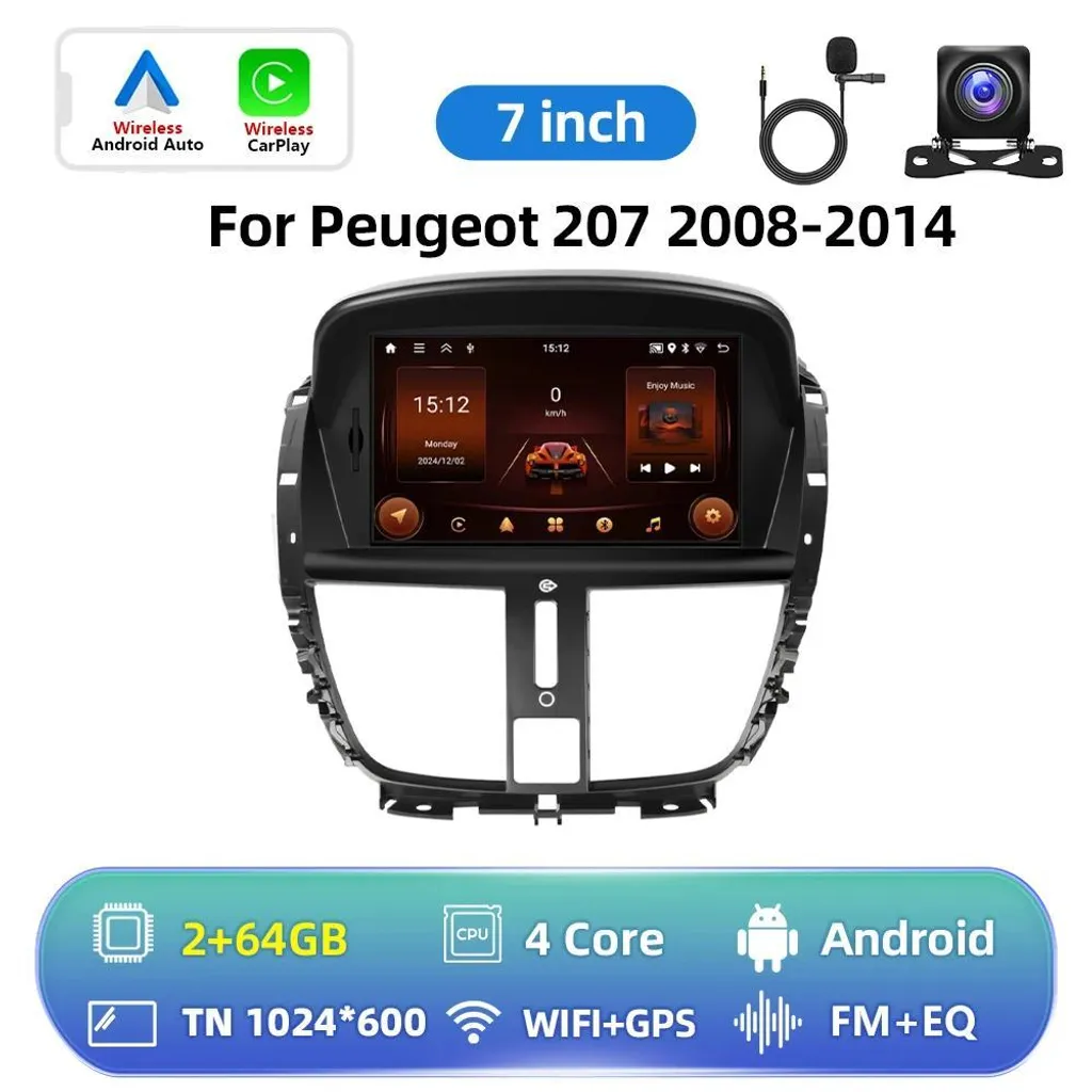 Autoradio GPS Android pour Peugeot 207 2008-2014 - Navigation et CarPlay