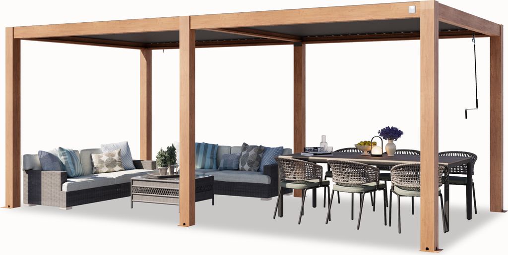 PRIMEYARD Pergola 3x6 m Aluminium Pfosten in Holzoptik mit Lamellendach aus Aluminium