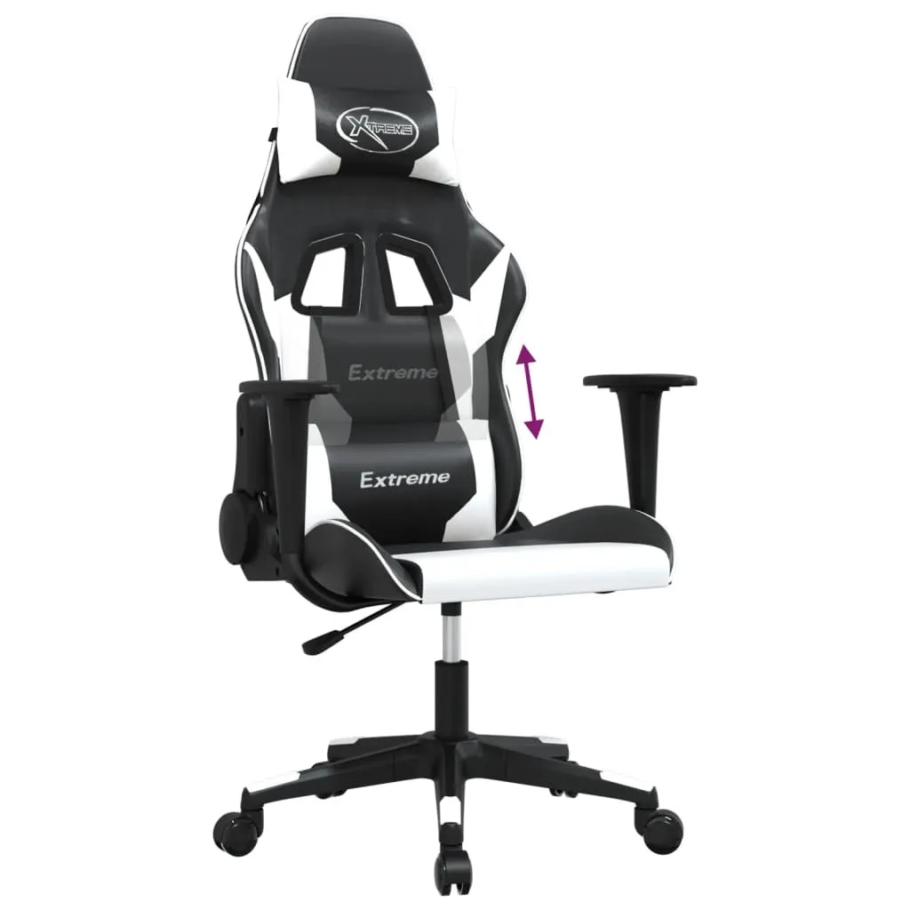 vidaXL Poltrona Gaming con Massaggio - Stile Racing Bianco e Nero